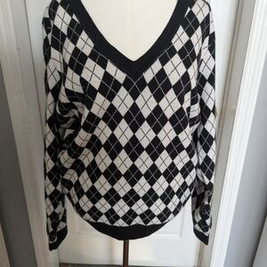 Torrid Black and White Diamond V-Neck Sweater